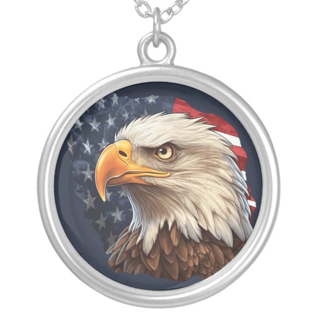 American Flag Bald Eagle Silver Plated Necklace (Front)