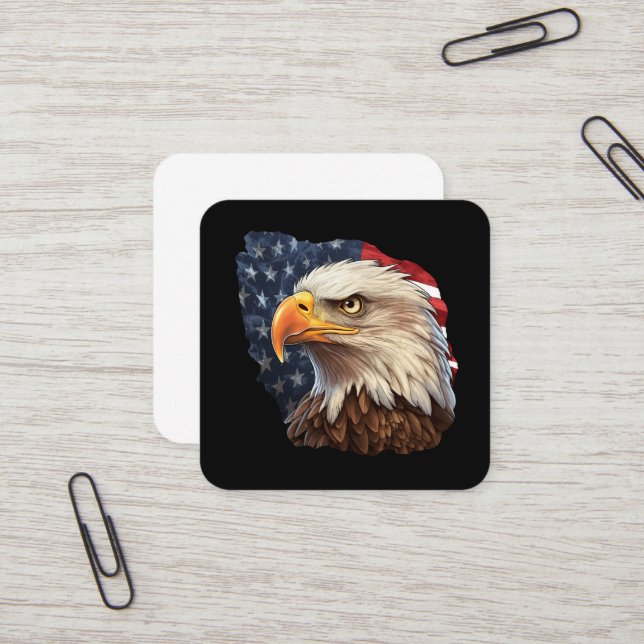 American Flag Bald Eagle Square Business Card (Front/Back In Situ)