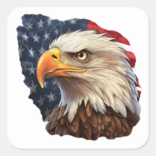 American Flag Bald Eagle Square Sticker