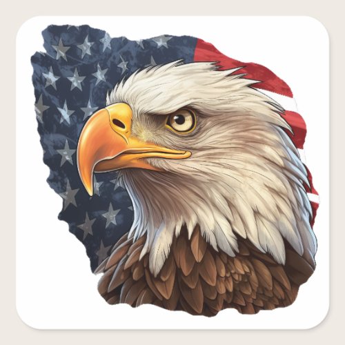 American Flag Bald Eagle Square Sticker