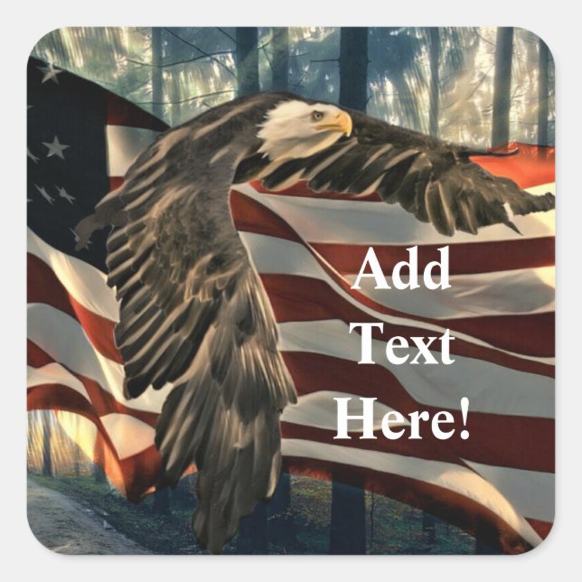 American Flag Bald Eagle Square Sticker (Front)