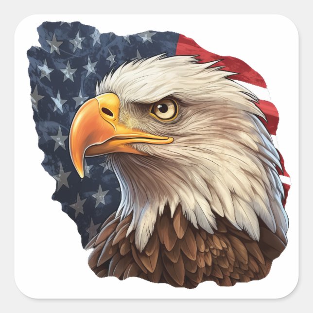 American Flag Bald Eagle Square Sticker (Front)