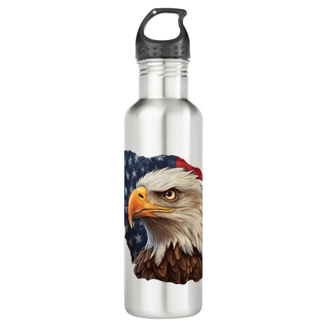 American Flag Bald Eagle Stainless Steel Water Bottle (Front)
