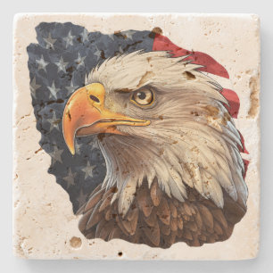 American Flag Bald Eagle Stone Coaster