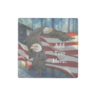American Flag Bald Eagle Stone Magnet