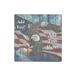 American Flag Bald Eagle Stone Magnet