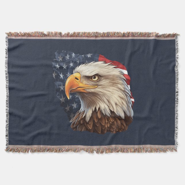 American Flag Bald Eagle Throw Blanket (Front)