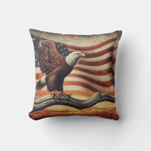 American Flag Bald Eagle Throw Pillow