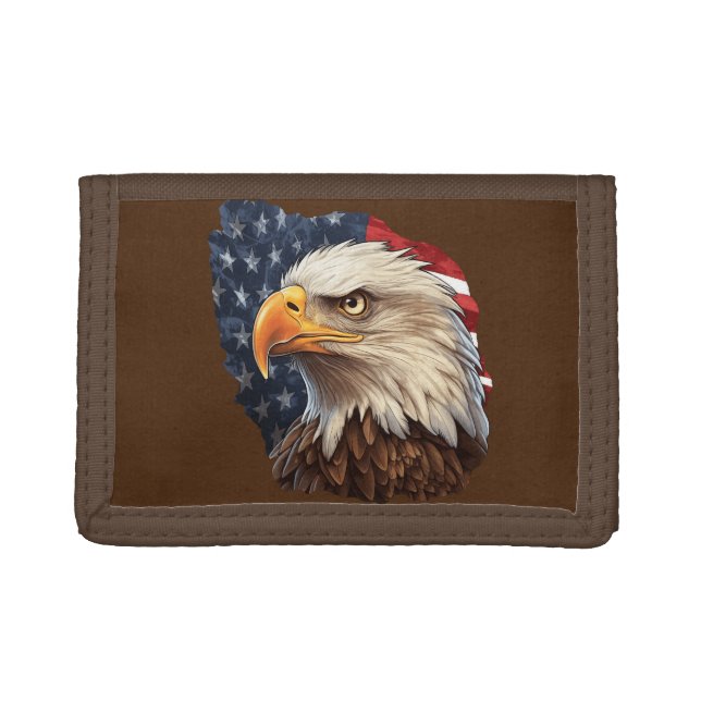 American Flag Bald Eagle Trifold Wallet (Front)