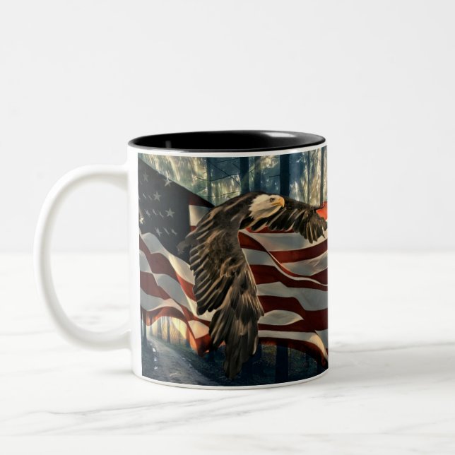 American Flag Bald Eagle Two-Tone Coffee Mug (Left)