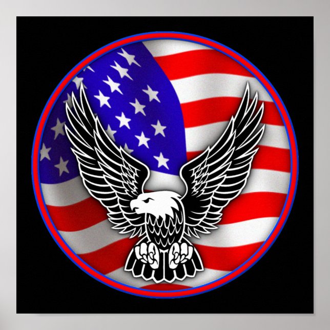 American Flag Bald Eagle United States Poster Sign (Front)