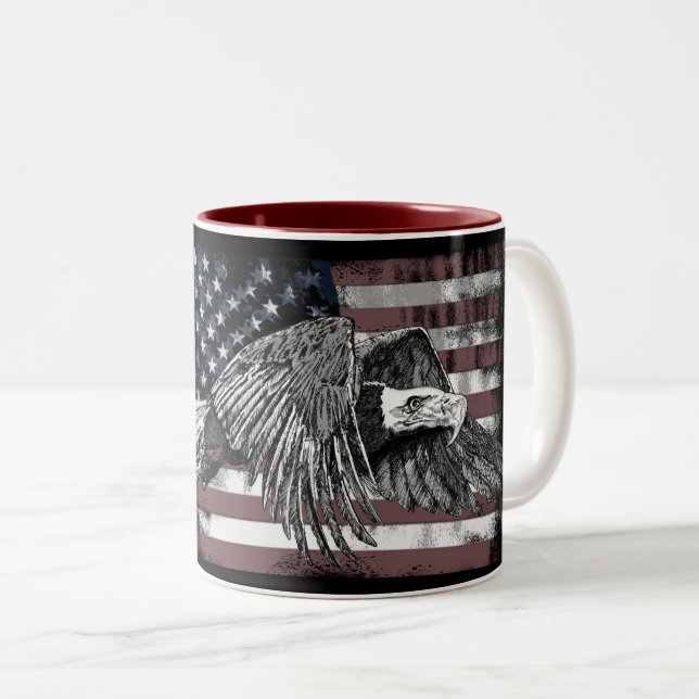 American Flag Bald Eagle USA Two-Tone Coffee Mug (Front Right)