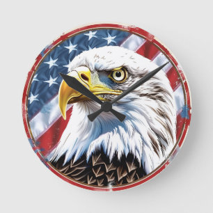 American Flag Bald Eagle Wall Clock