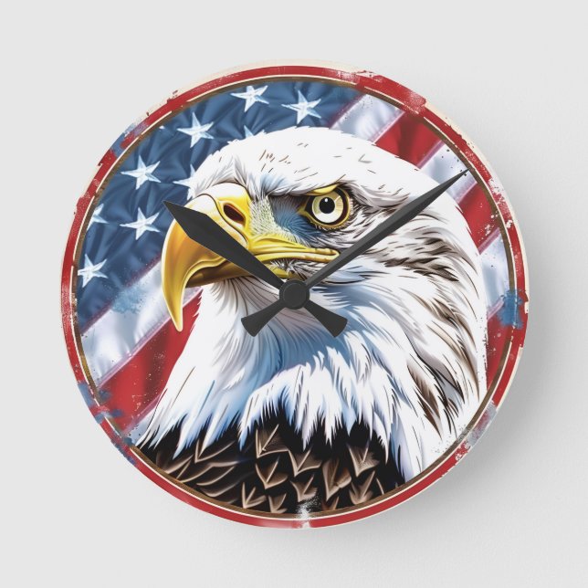 American Flag Bald Eagle Wall Clock (Front)