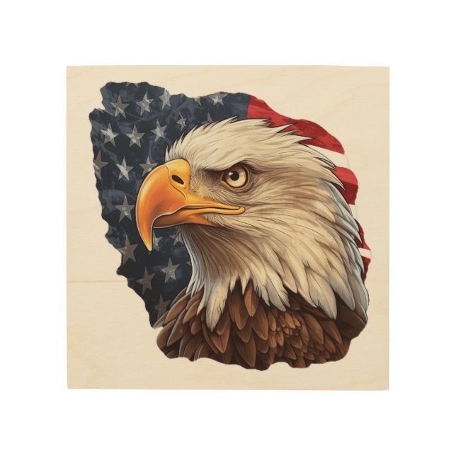 American Flag Bald Eagle Wood Wall Art (Front)