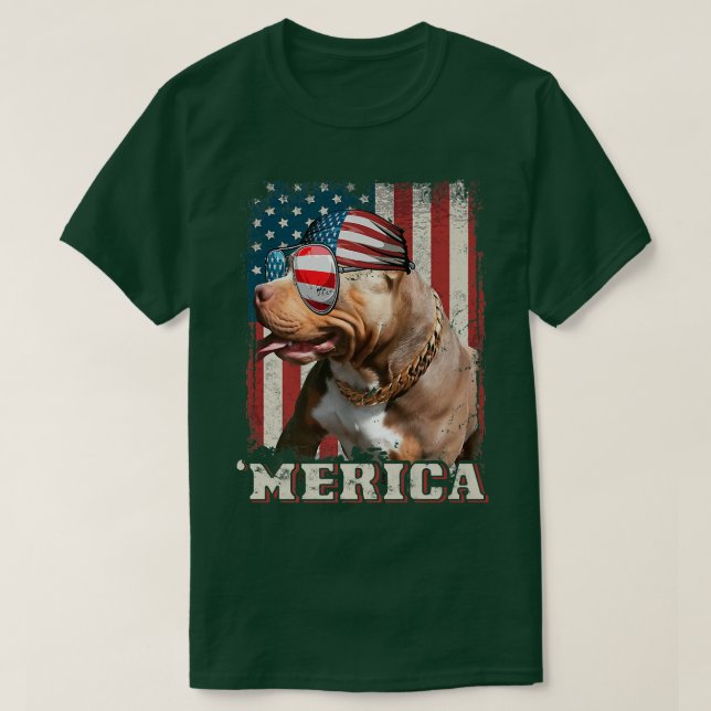 American Flag Bandana Pit Bull Dog Lover Pitbull 4 T-Shirt (Design Front)