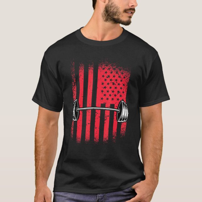 American Flag Barbell T-Shirt (Front)