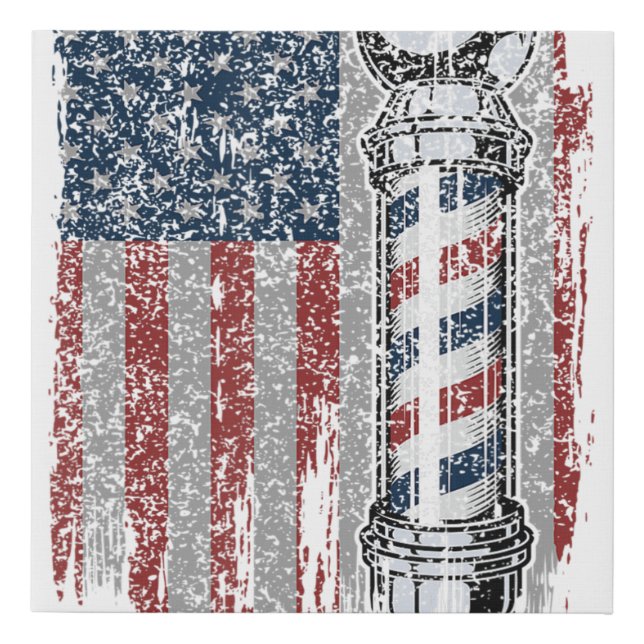 American Flag Barber - Barbershop Gift Patriotic B Faux Canvas Print (Front)