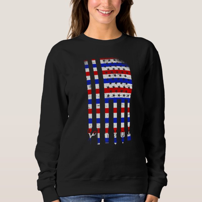American Flag Barber Scissor Barbershop Cut Trim B Sweatshirt (Front)
