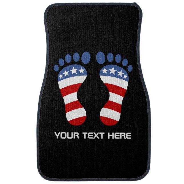 American Flag Bare Feet USA Retro - Custom Text Car Floor Mat (Front)