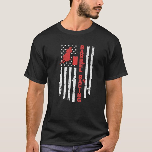 American Flag Barrel Racer Rodeo USA Barrel Racing T-Shirt (Front)