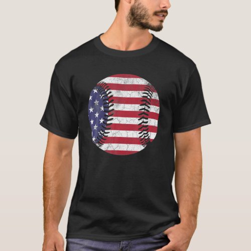 American Flag Baseball Ball July 4Th USA Flag T_Shirt