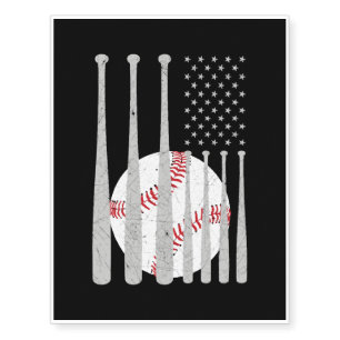 American Flag - Baseball Bat - Patriotic Baseball Temporary Tattoos