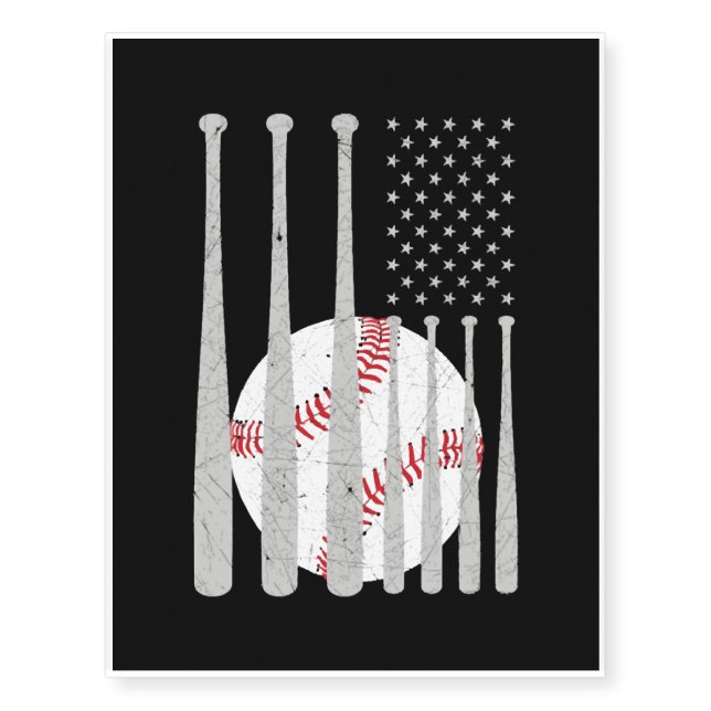 American Flag - Baseball Bat - Patriotic Baseball Temporary Tattoos (Front)