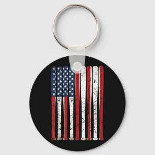 American Flag Baseball Bats Vintage USA 4th of Keychain