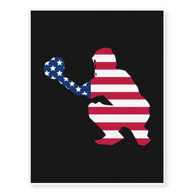 American Flag Baseball Catcher Temporary Tattoos (Front)