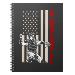American Flag Baseball Catcher US Sportsman Notebook