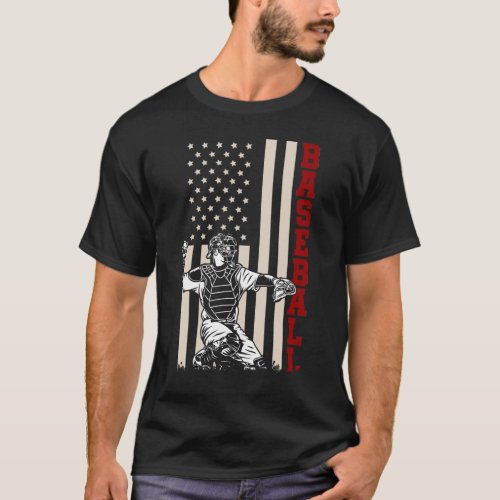 American Flag Baseball Catcher US Sportsman T_Shirt