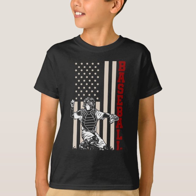American Flag Baseball Catcher US Sportsman T-Shirt (Front)