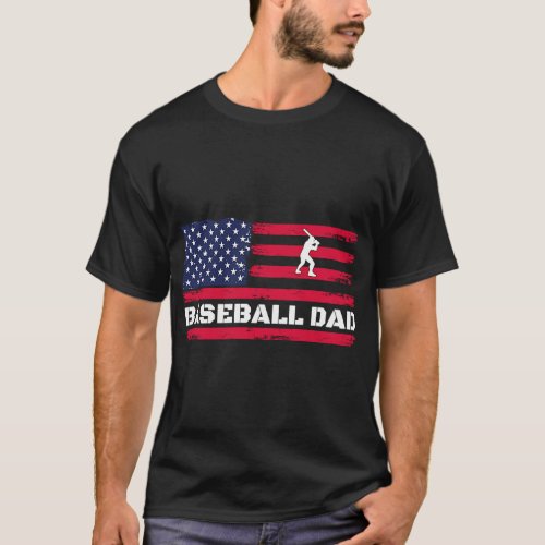 American Flag Baseball Dad Fathers Day  T_Shirt