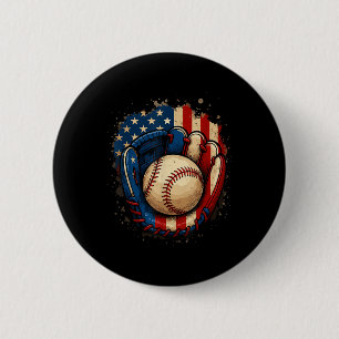 American Flag Baseball Glove Patriotic Red White B Button