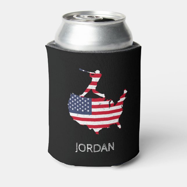 American Flag Baseball Personalized Can Cooler (Can Back)