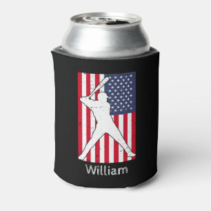 American Flag Baseball Personalized Can Cooler