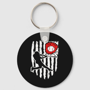 American Flag Baseball Player 1 Illustration Keychain