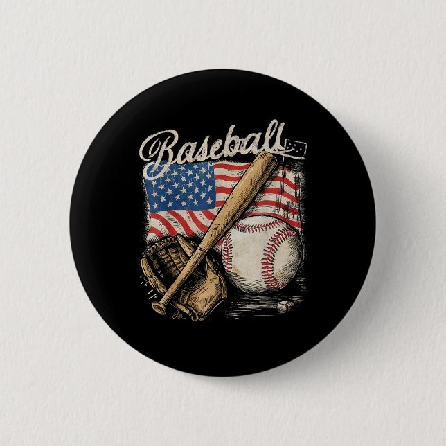 American Flag Baseball Player Bat Fan Catcher  Button (Front)