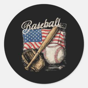 American Flag Baseball Player Bat Fan Catcher Classic Round Sticker