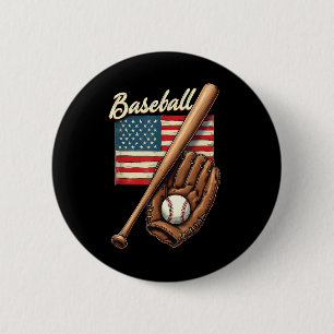 American Flag Baseball Player Bat Fan Catcher Pitc Button