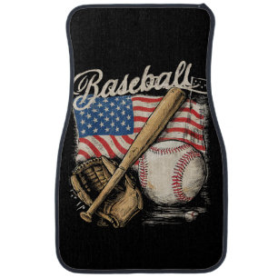 American Flag Baseball Player Bat Fan Catcher Pitc Car Floor Mat