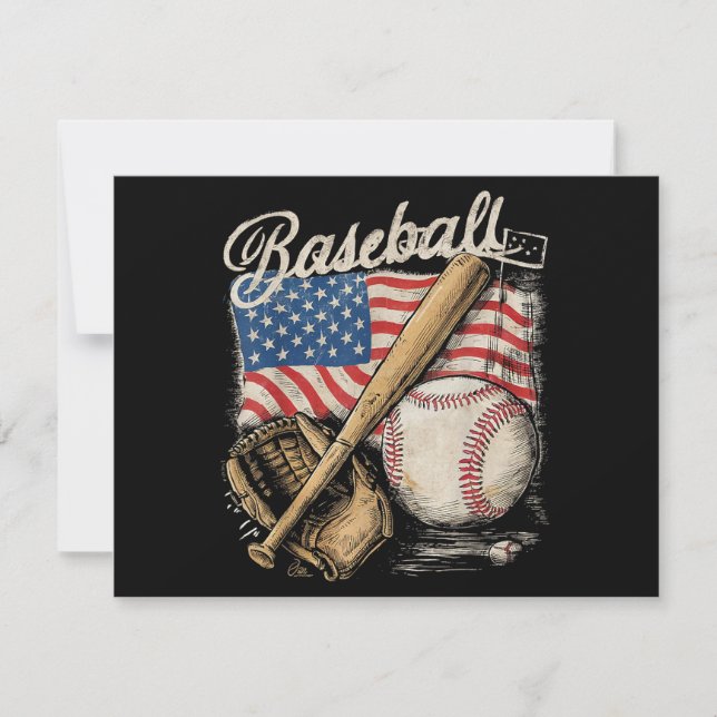 American Flag Baseball Player Bat Fan Catcher Pitc Holiday Card (Front)