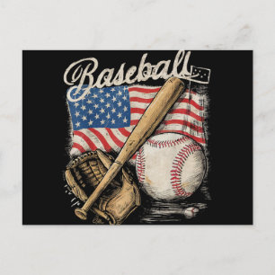 American Flag Baseball Player Bat Fan Catcher Pitc Holiday Postcard