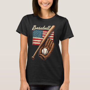 American Flag Baseball Player Bat Fan Catcher Pitc T-Shirt
