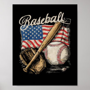 American Flag Baseball Player Bat Fan Catcher Poster