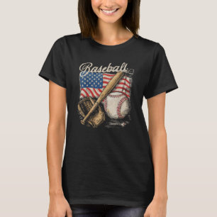 American Flag Baseball Player Bat Fan Catcher T-Shirt
