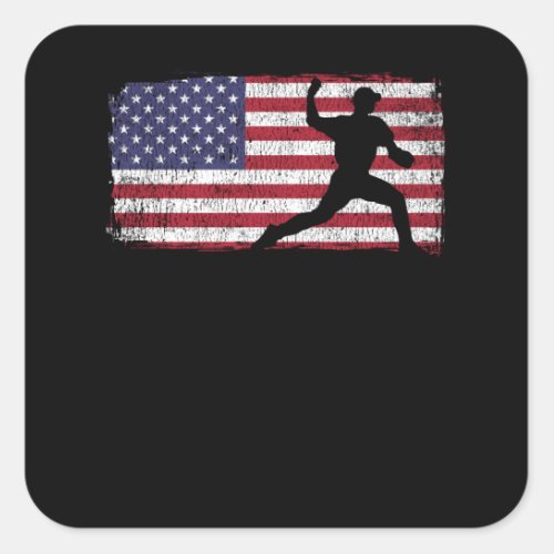 American Flag Baseball Player Pitcher Patriotic Square Sticker