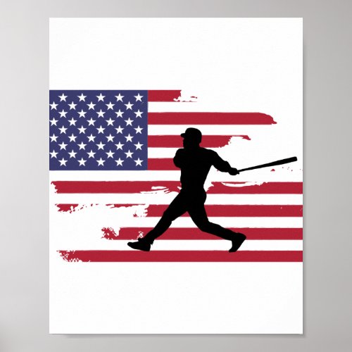 American Flag Baseball Silhouette Baseball Player Poster