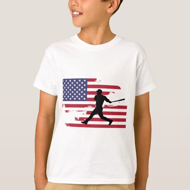American Flag Baseball Silhouette Baseball Player T-Shirt (Front)